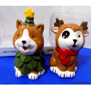 Christmas Holiday Dogs Puppy Salt and Pepper Shakers Be Merry, New In Box